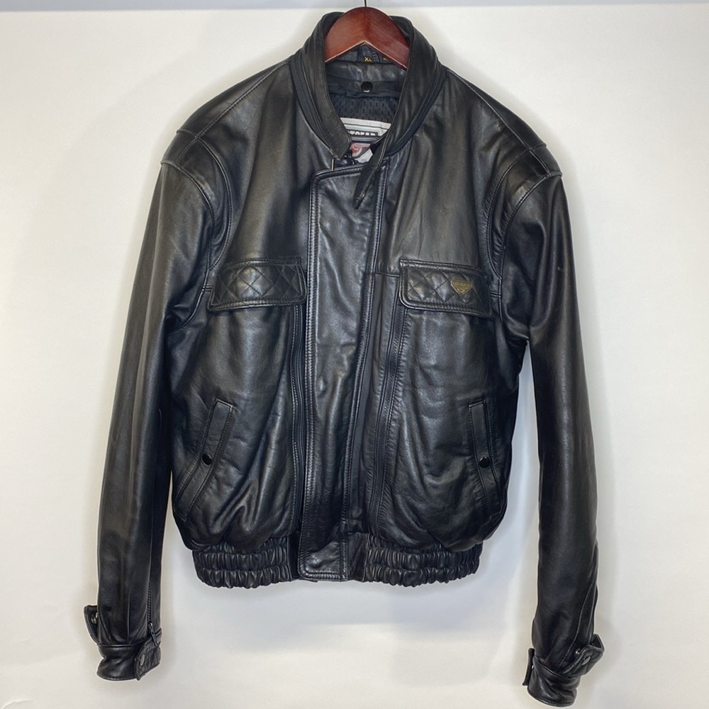 First Gear Men's Black Leather Motorcycle Jacket